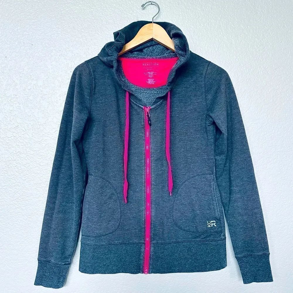 Kenneth Cole Gray Hot Pink Zip Hoodie Jacket S